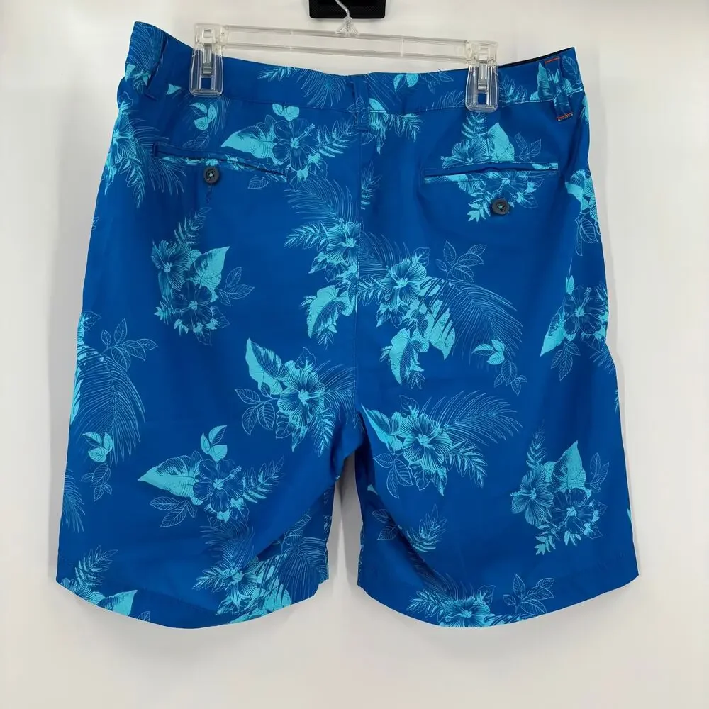 Tommy Bahama Mens Sz34 Blue Hawaiian Floral‎ Pattern Drawstring Shorts
